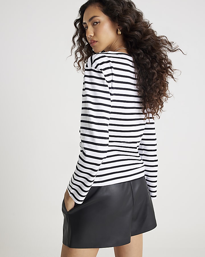 Black long sleeve Drape Side Stripe Top
