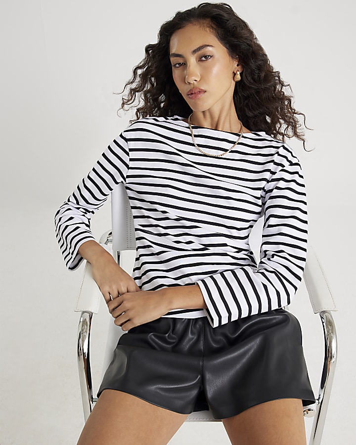 Black long sleeve Drape Side Stripe Top