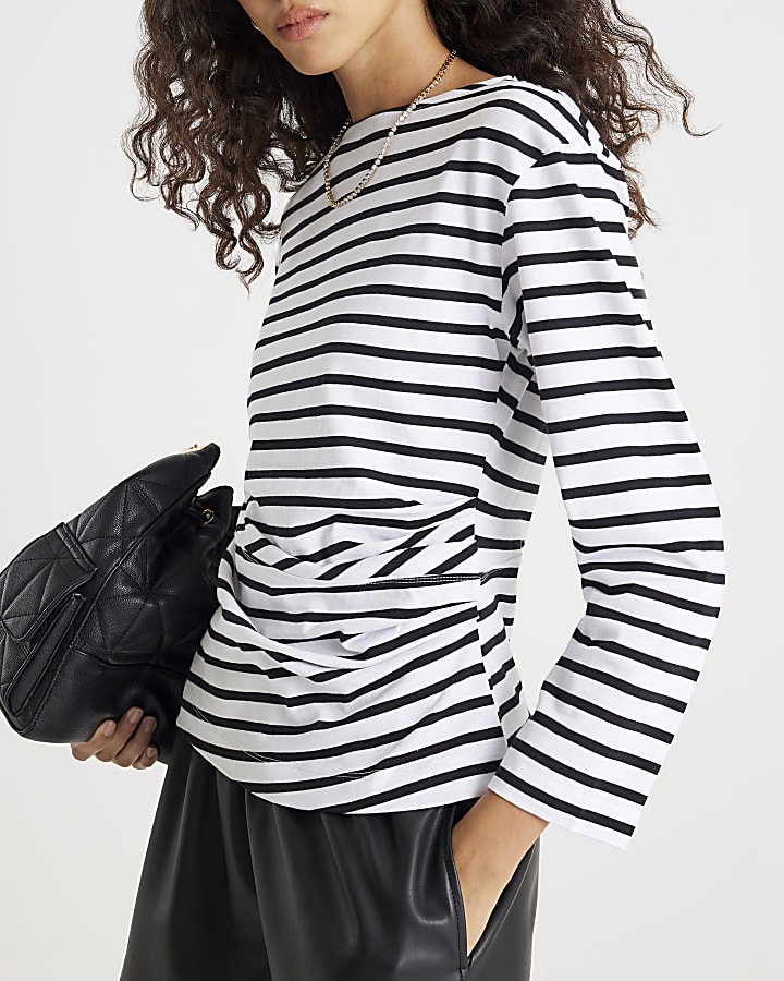 Black long sleeve Drape Side Stripe Top