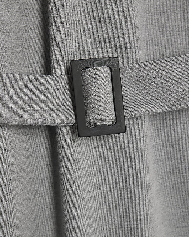 Grey Long Sleeve Belted Sweatshirt Dress