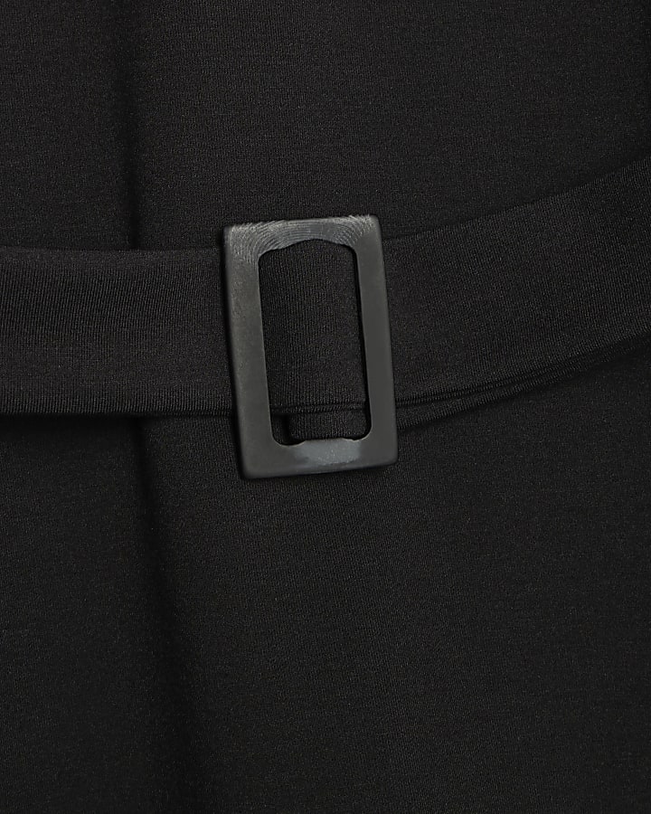 Black Long Sleeve Belted Sweatshirt Dress