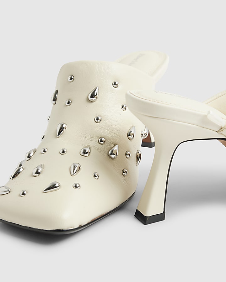 RI Studio Cream studded Leather Mule Heels