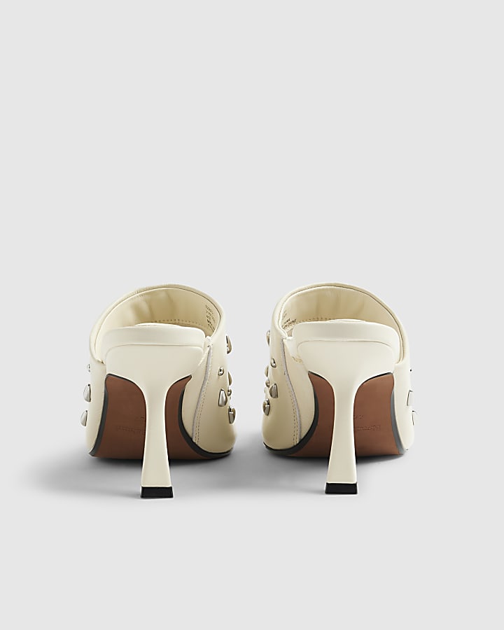 RI Studio Cream studded Leather Mule Heels