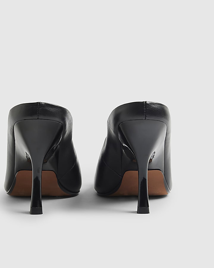 RI Studio Black Leather Heeled Mules