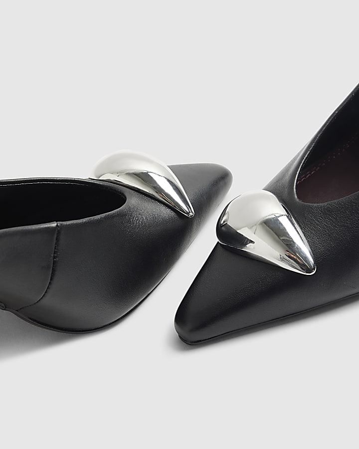 RI Studio Black Leather Heeled Mules