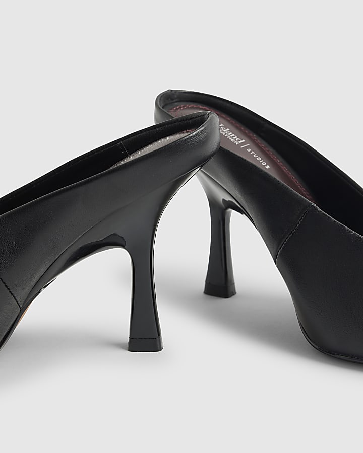RI Studio Black Leather Heeled Mules