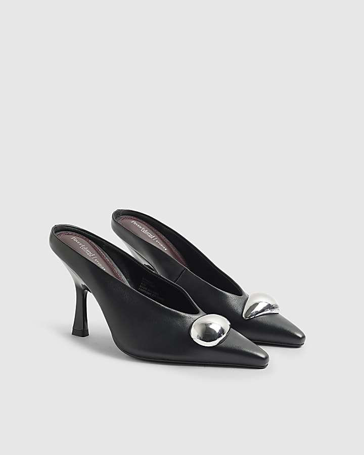 RI Studio Black Leather Heeled Mules