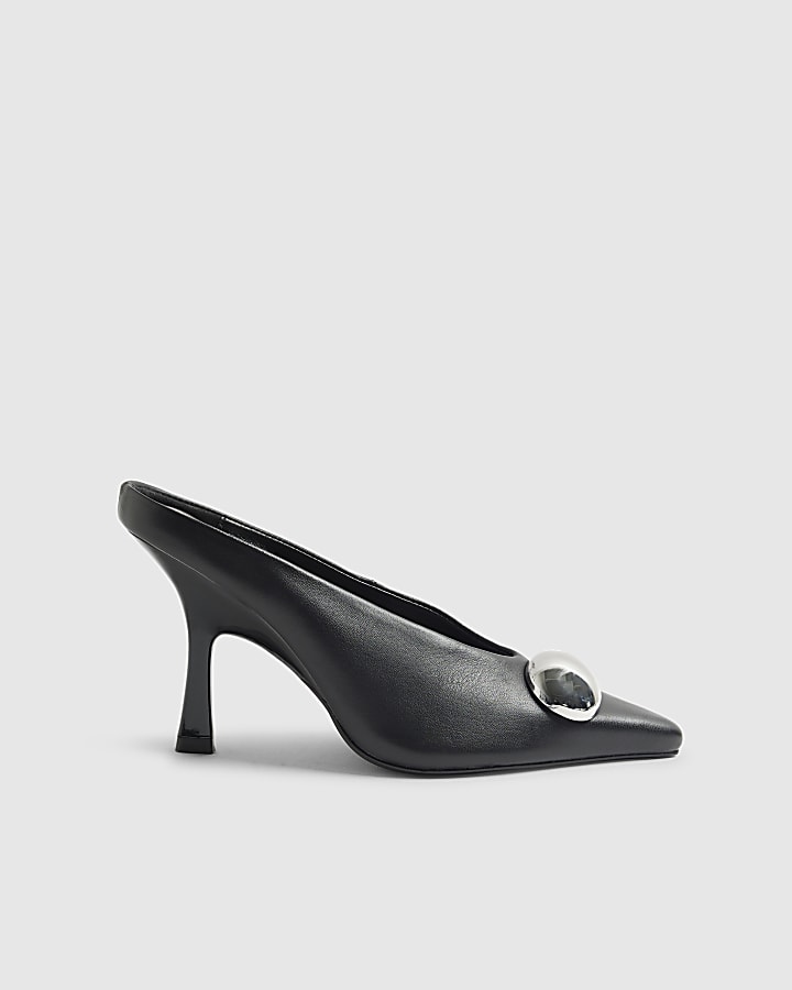 RI Studio Black Leather Heeled Mules