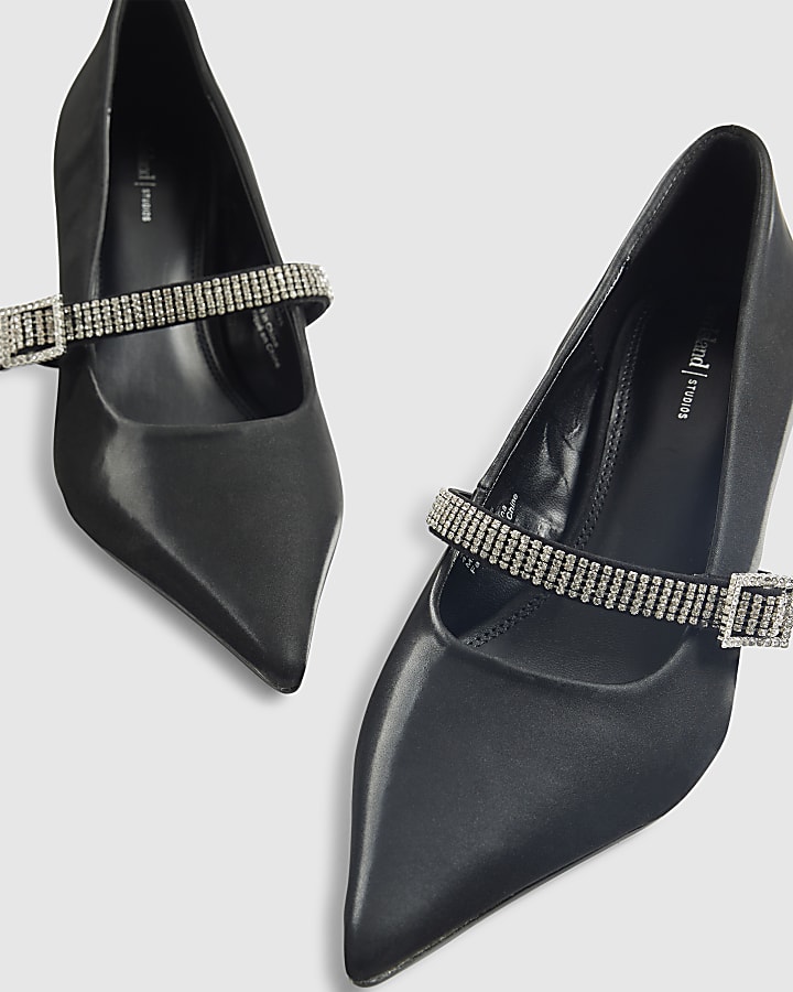 Black Diamante Strap Full Court Heels