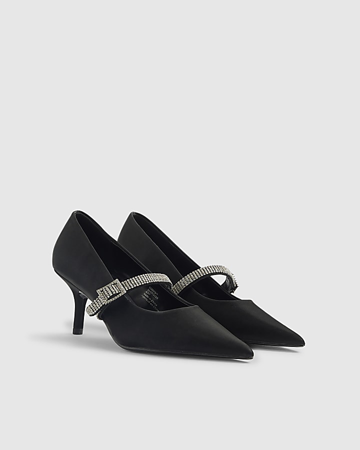 Black Diamante Strap Full Court Heels