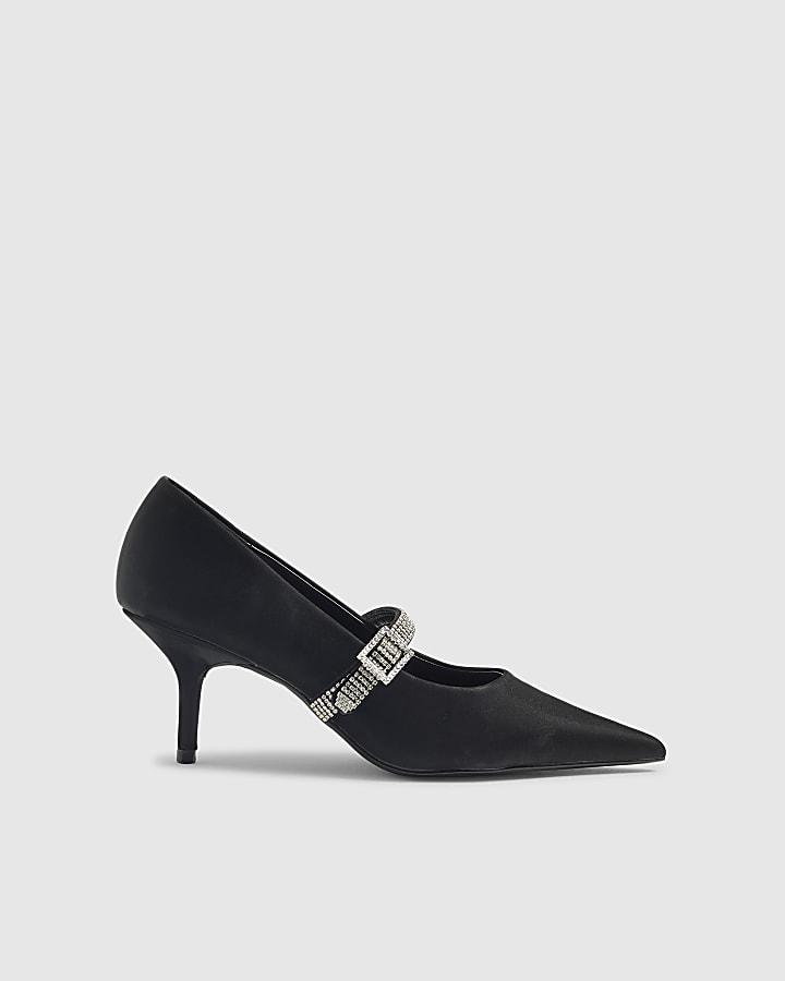 Black Diamante Strap Full Court Heels