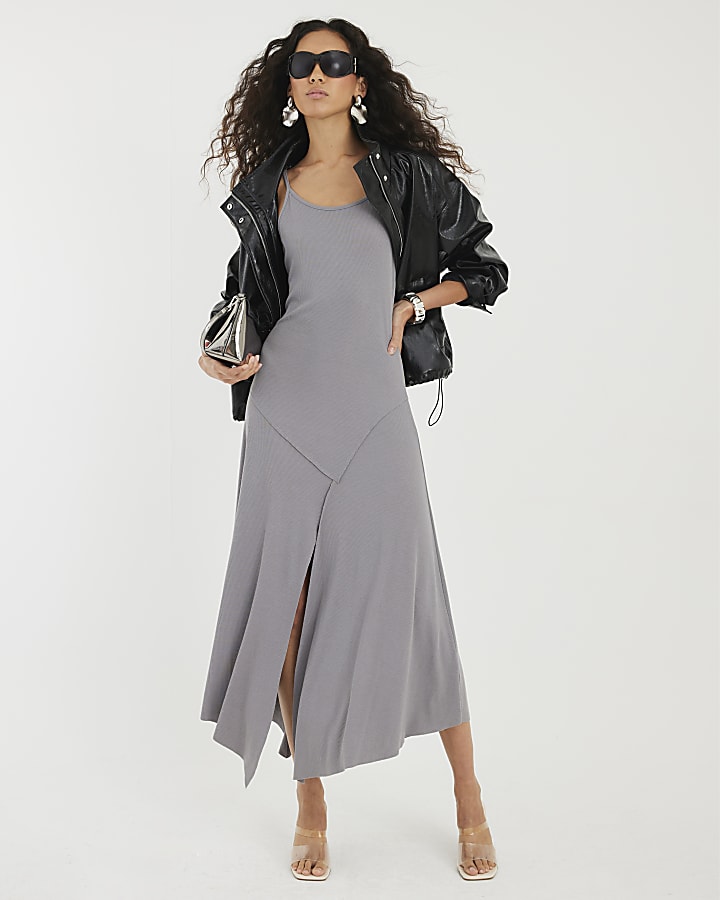 Grey Strappy Cami Midi Dress