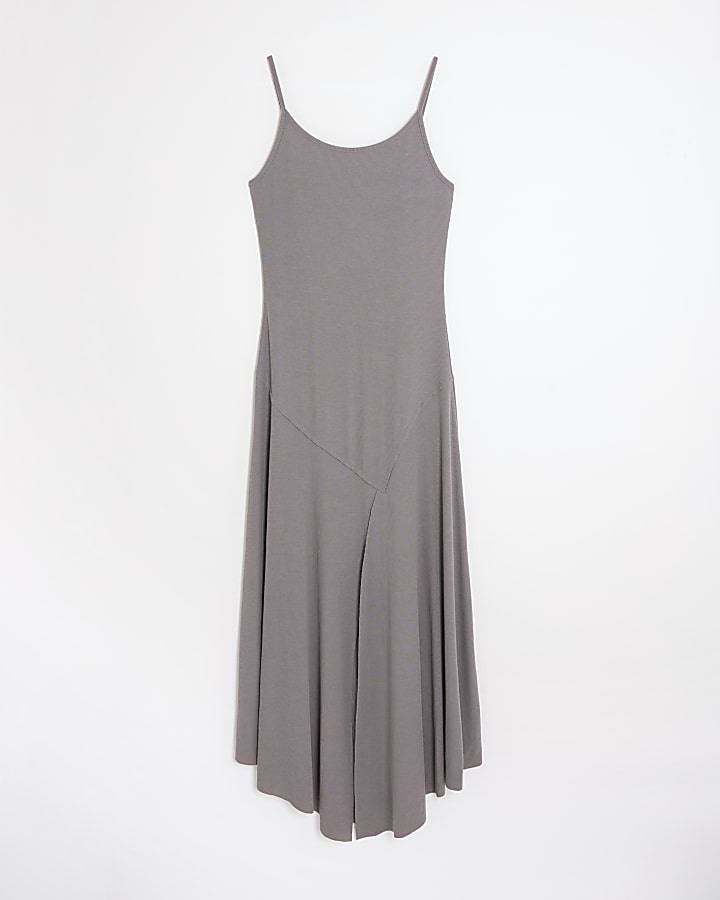Grey Strappy Cami Midi Dress
