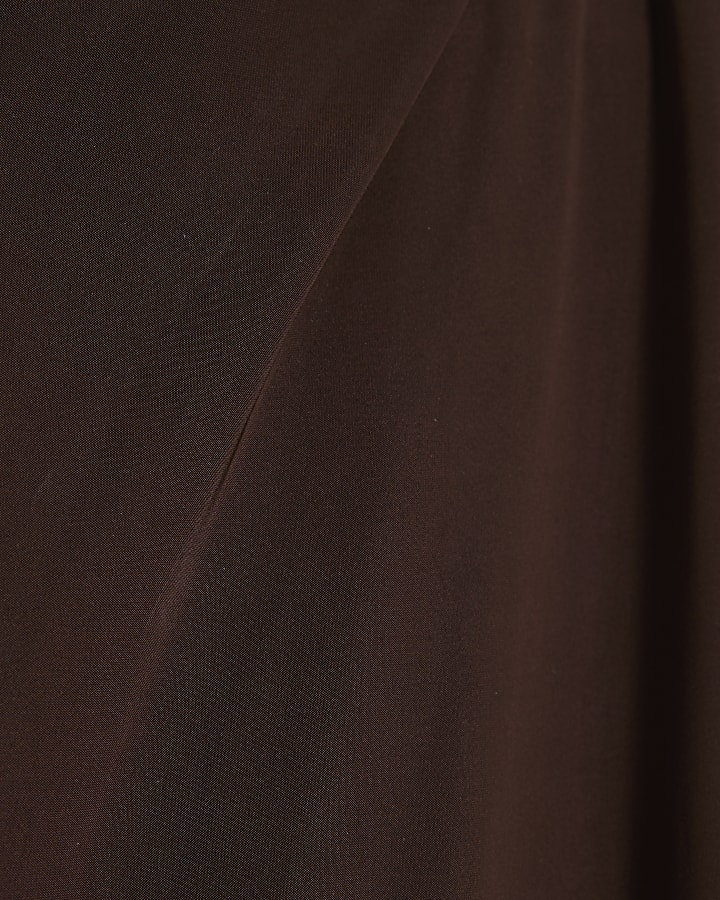 Brown One Shoulder Scarf Neck Detail T-shirt