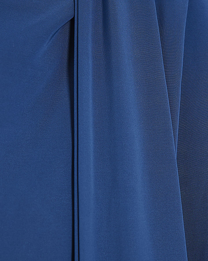 Blue Short Sleeve Scarf Neck Detail Top