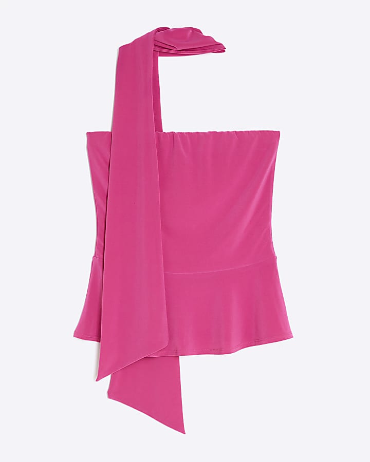 Pink Sleeveless Scarf Neck Bandeau Top