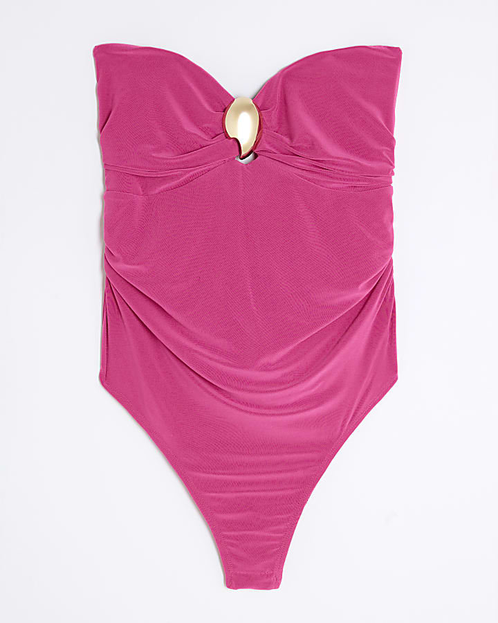 Pink Sleeveless Gold Trim Bandeau Bodysuit