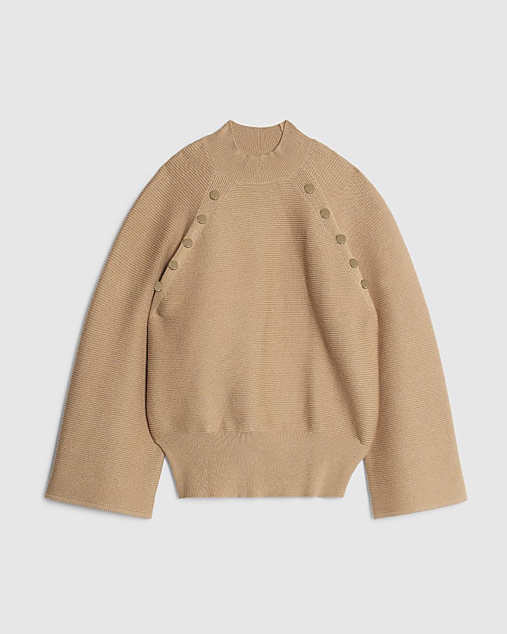 Brown Knitted High Neck Jumper