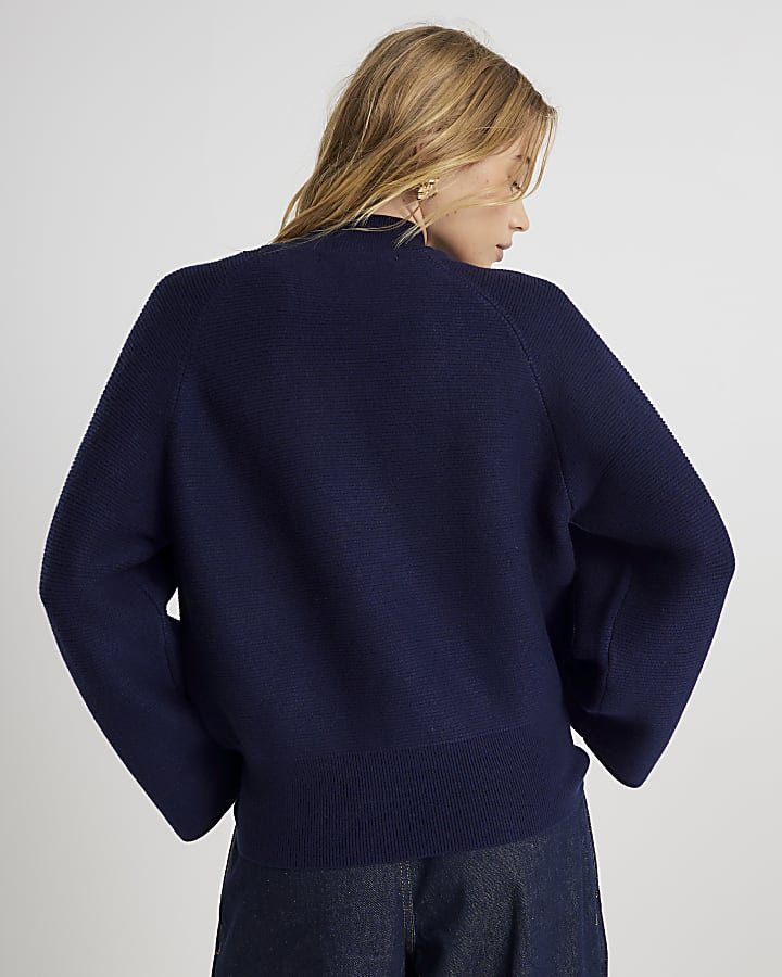 Navy Knitted High Neck jumper