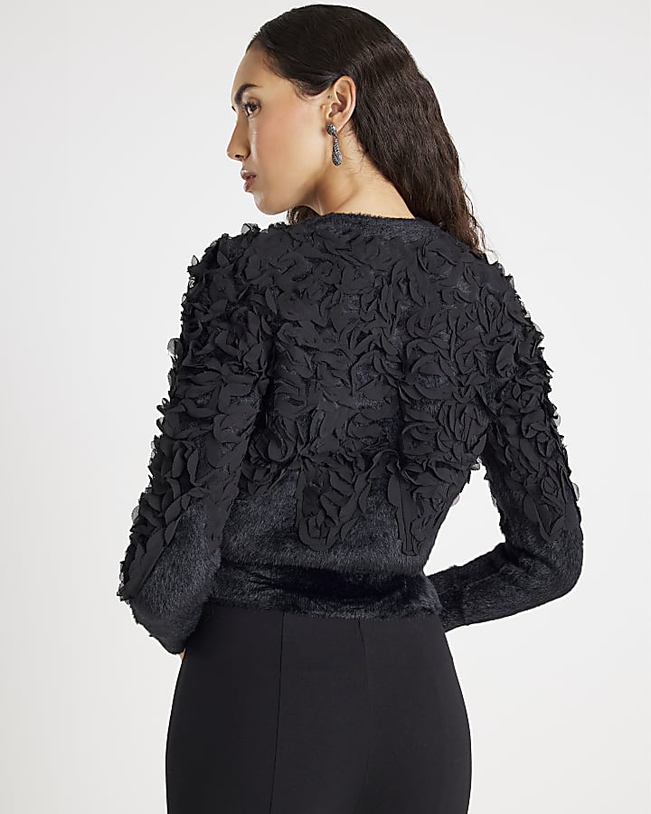 Black 3D Chiffon Cardigan