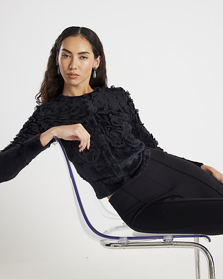 Black 3D Chiffon Cardigan