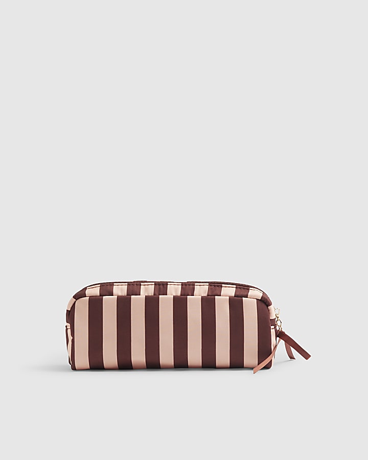 Pink Bow Stripe Makeup Brush Bag