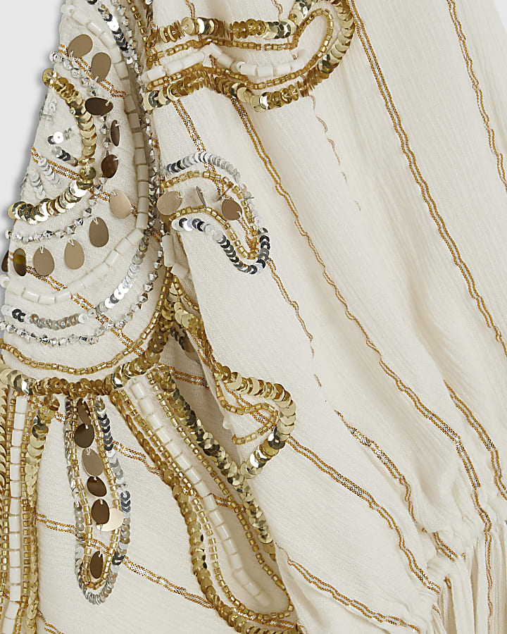 Cream Sun Detail Embellished Maxi Beach Dress