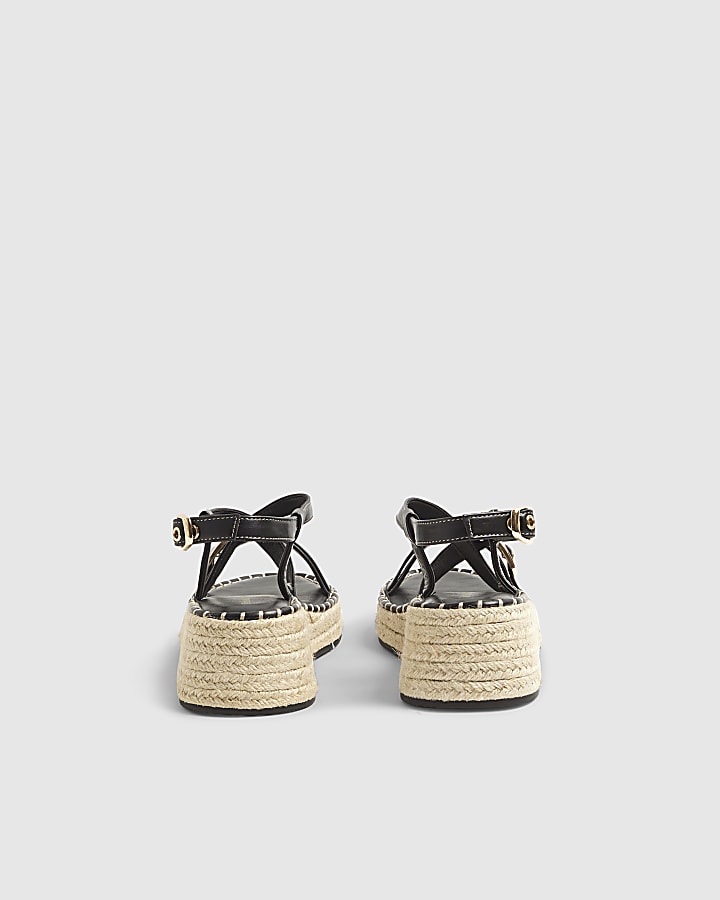 Black Cross Strap Sling Back Wedge Sandals