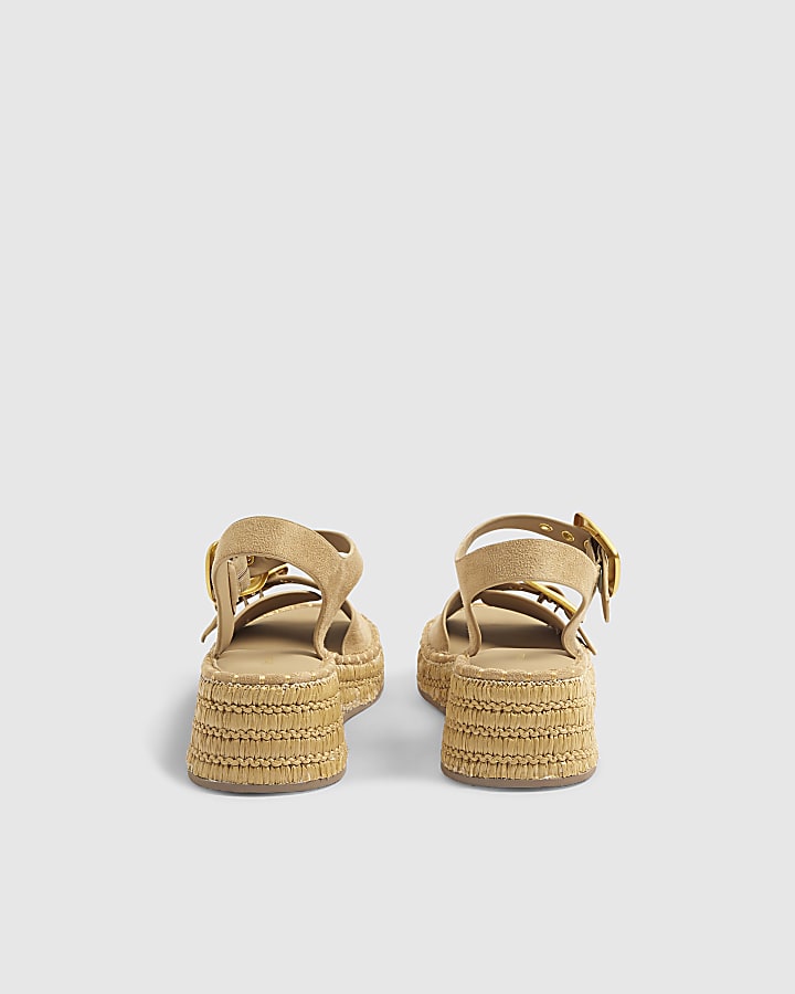 Beige Strap Buckle Wedge Sandals