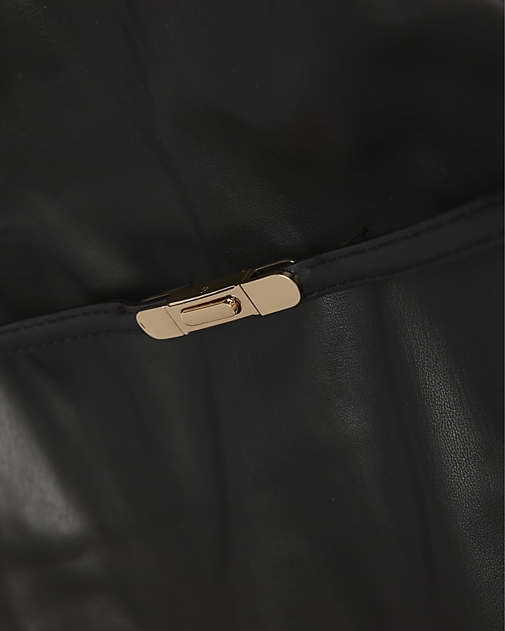 Petite Black Faux Leather Bandeau Midi Dress