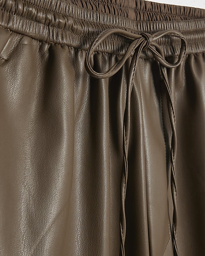 Petite Brown Faux Leather Wide Leg Trousers