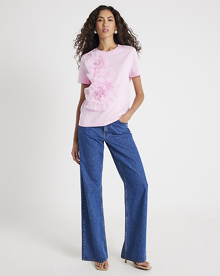 Pink 3D Floral T-Shirt