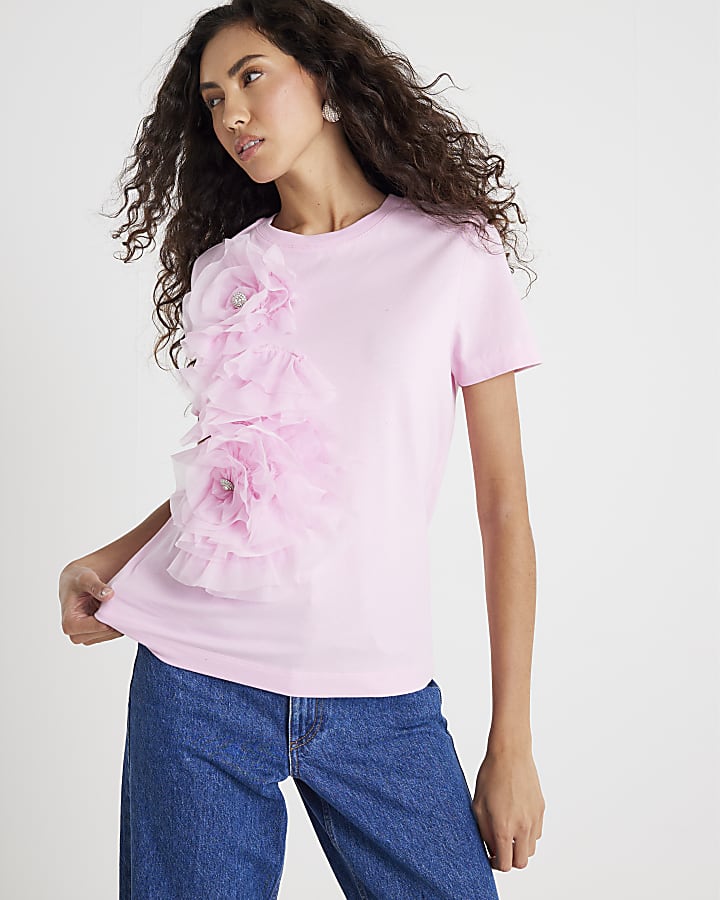 Pink 3D Floral T-Shirt