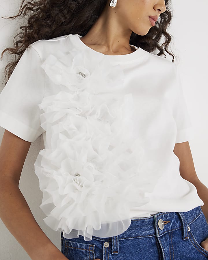 White Floral 3D Boutique T-Shirt