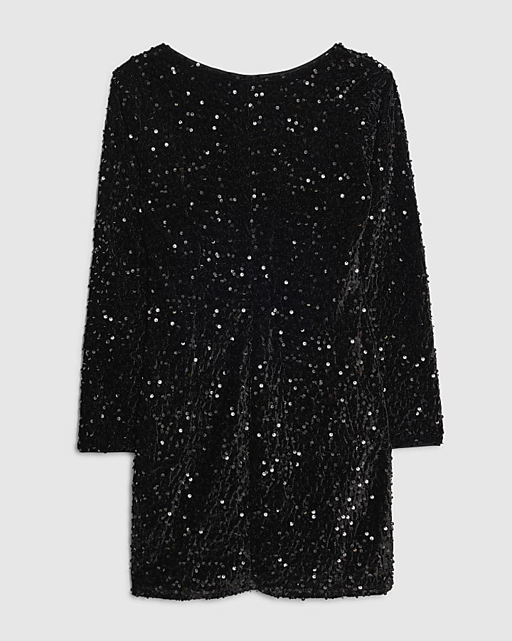 Petite Black Trim Cut Out Mini Sequin Dress