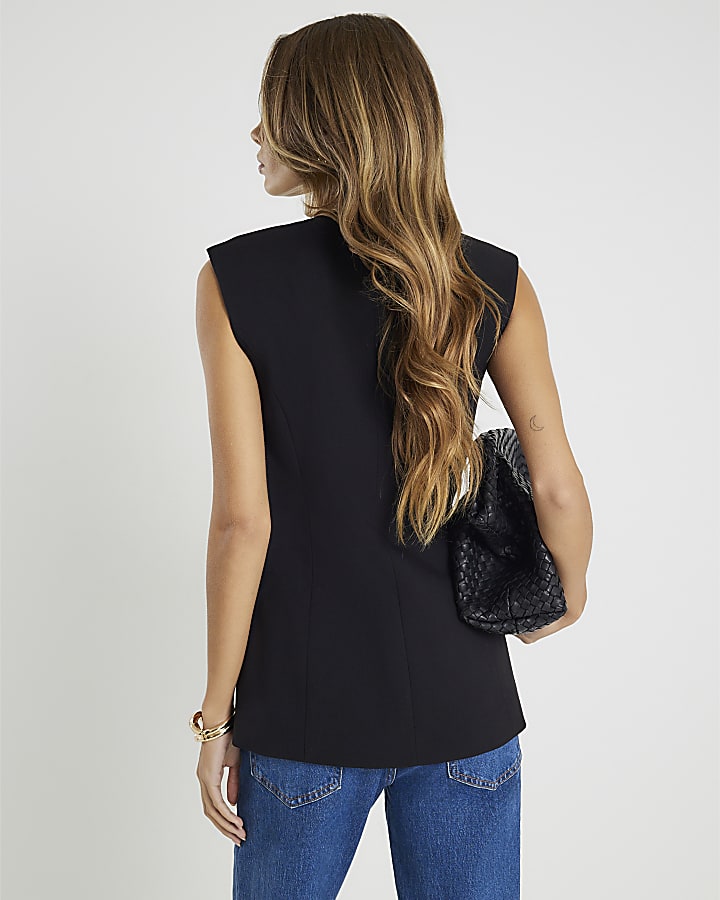 Black Sleeveless Button Up Waistcoat