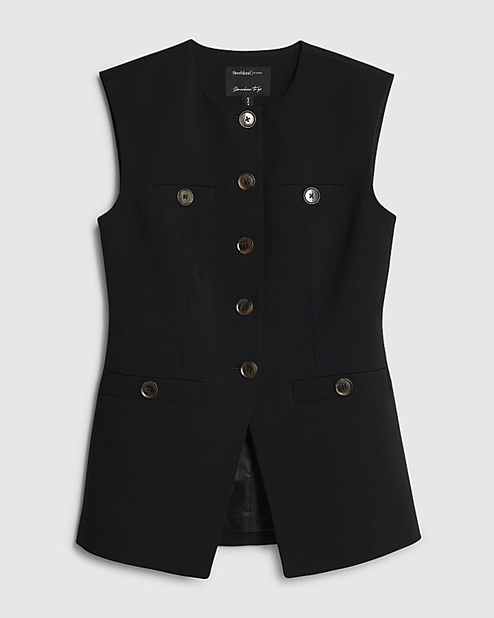 Black Sleeveless Button Up Waistcoat