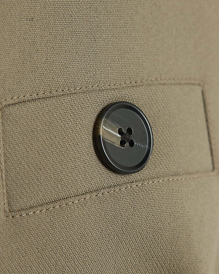 Beige High Neck Button Detail Waistcoat