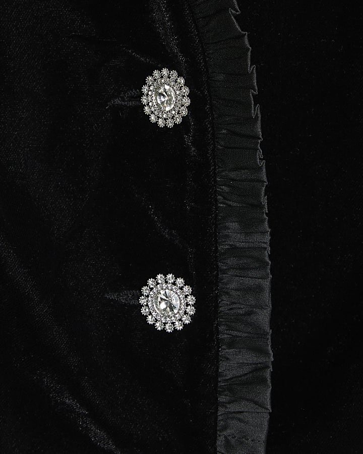 Black Velvet Short Sleeve Frill Trim Top