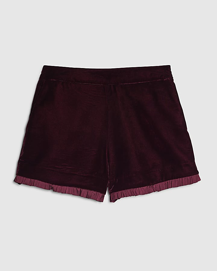 Red Velvet Frill Trim Shorts