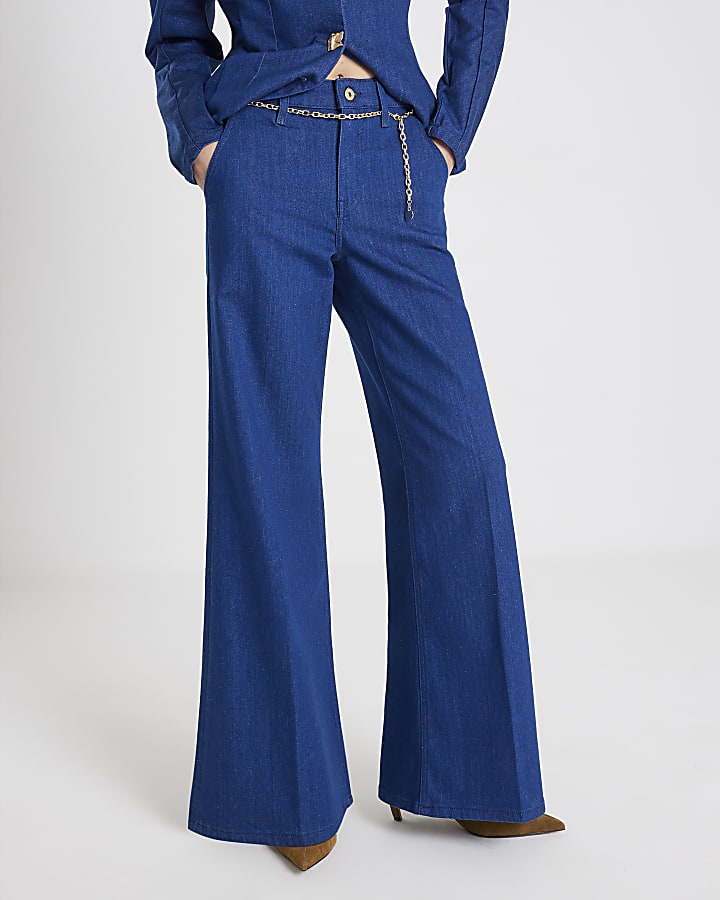 Blue Wide Leg Palazzo Jeans