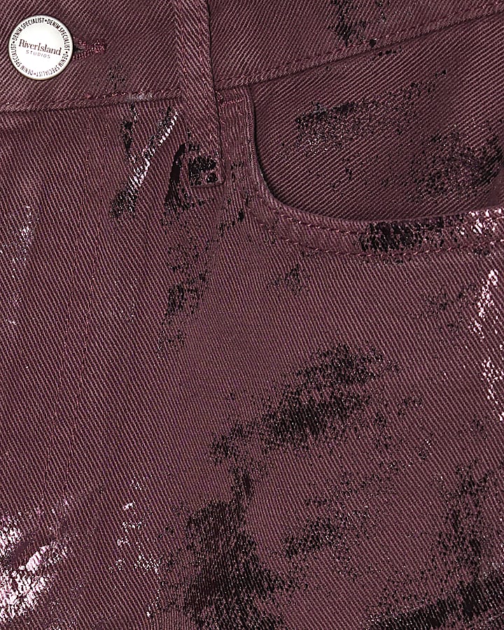 Red Metallic Coated Relaxed Straight Jeans