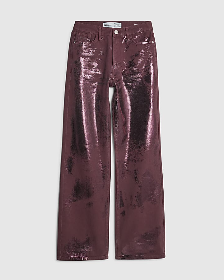 Red Metallic Coated Relaxed Straight Jeans