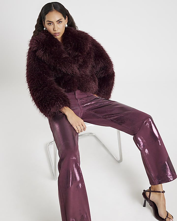 Red Metallic Coated Relaxed Straight Jeans