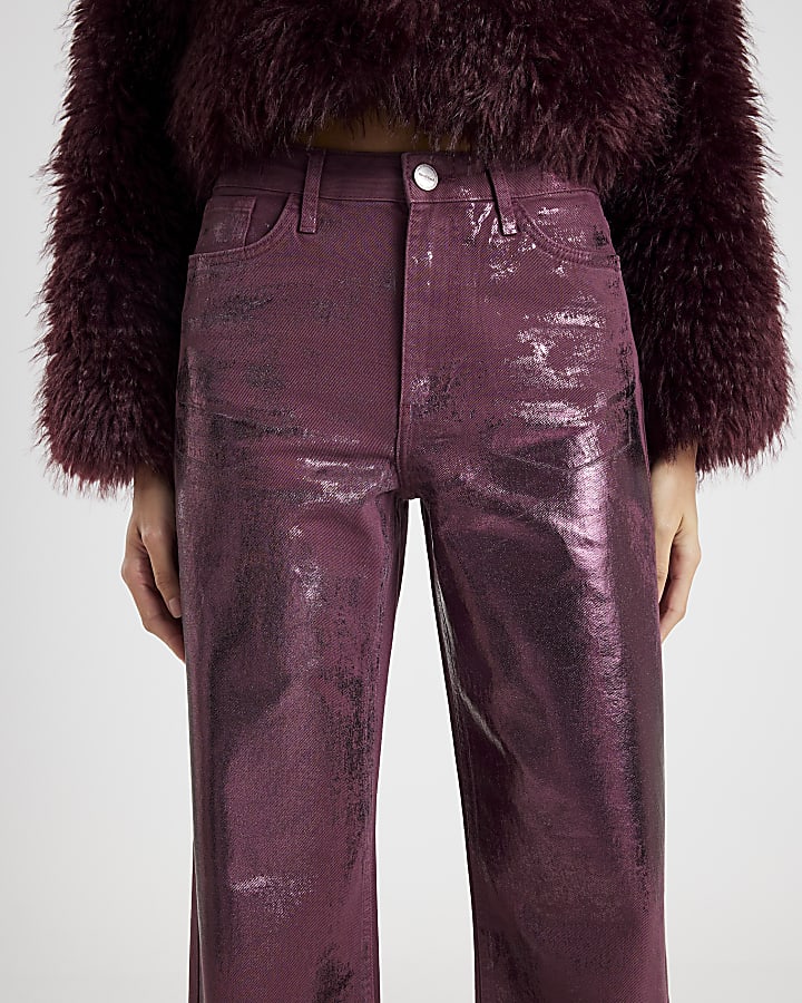 Red Metallic Coated Relaxed Straight Jeans