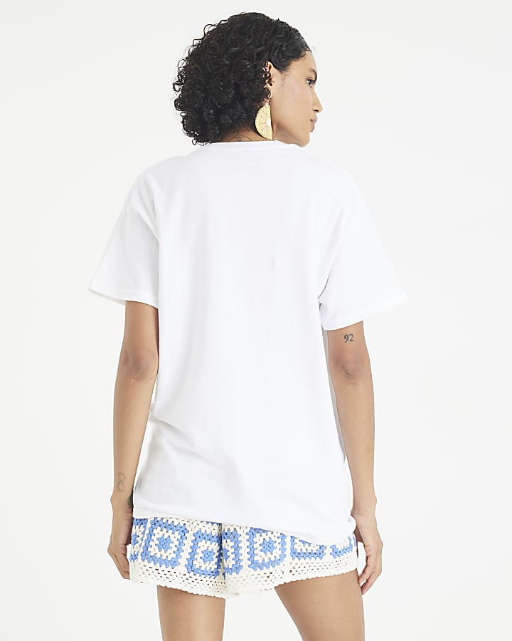 White Short Sleeve Beaded Lemon T-shirt