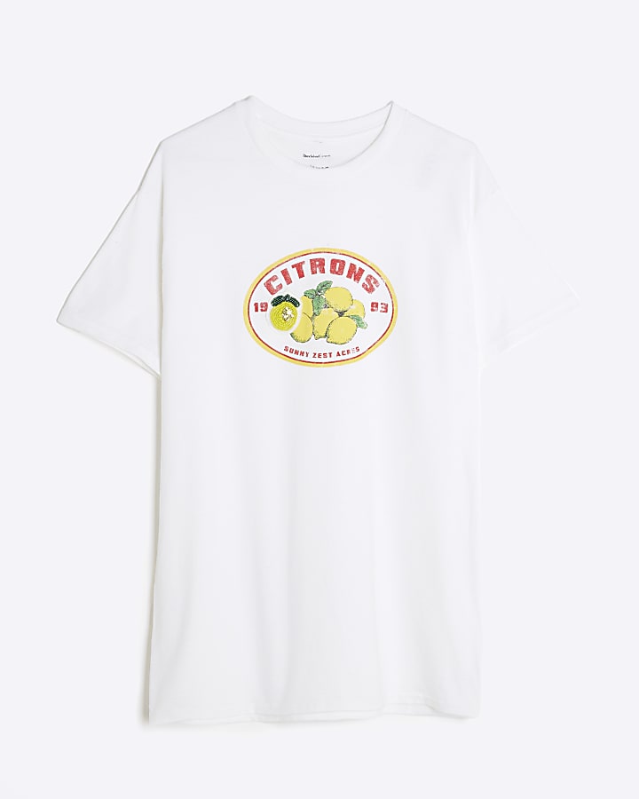 White Short Sleeve Beaded Lemon T-shirt
