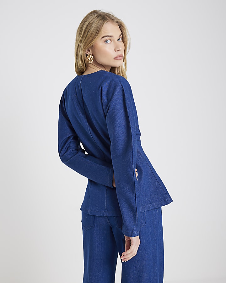 Blue Denim Button front Long Sleeve Top