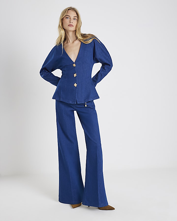 Blue Denim Button front Long Sleeve Top