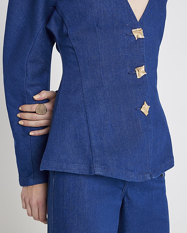 Blue Denim Button front Long Sleeve Top